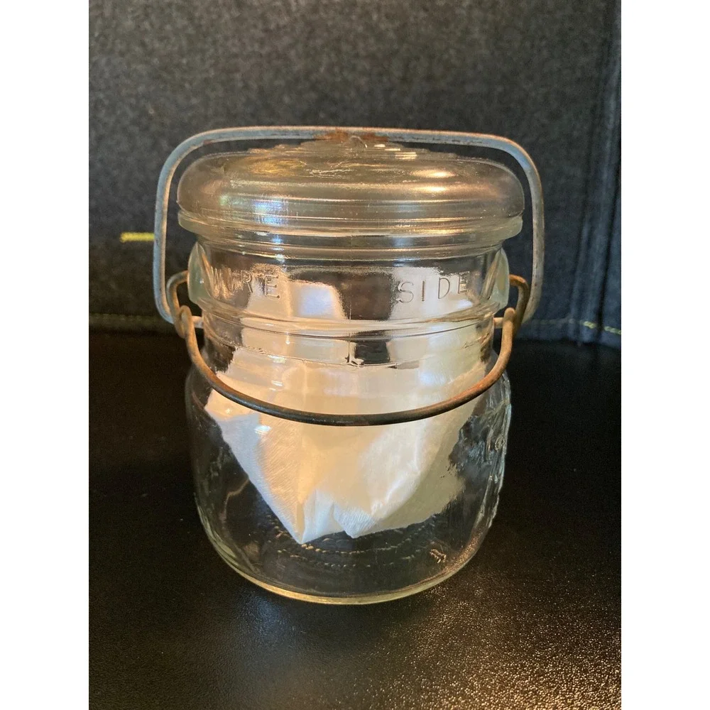 Vtg Ball Eclipse Wide Mouth Mason‎ Jar Original Glass Lid Wire Bail Jelly Size